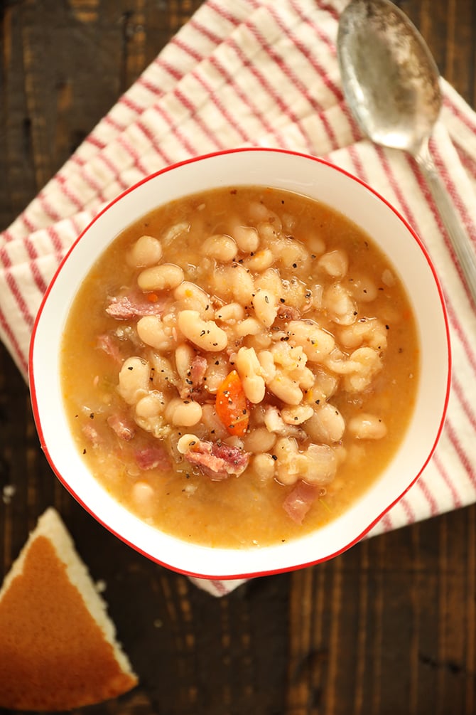 bowl of Slow Cooker Ham and Beans