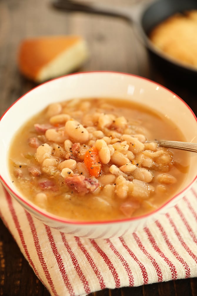 bowl of Slow Cooker Ham and Beans