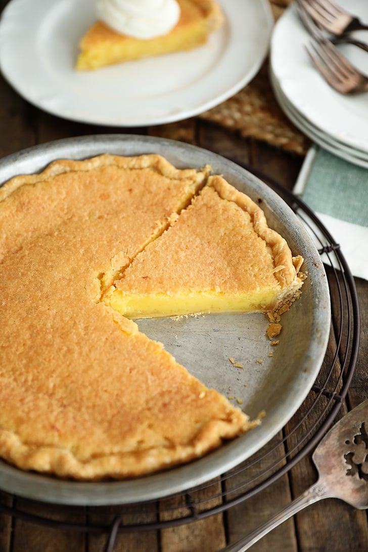 Old Fashioned Vinegar Pie with slice missing
