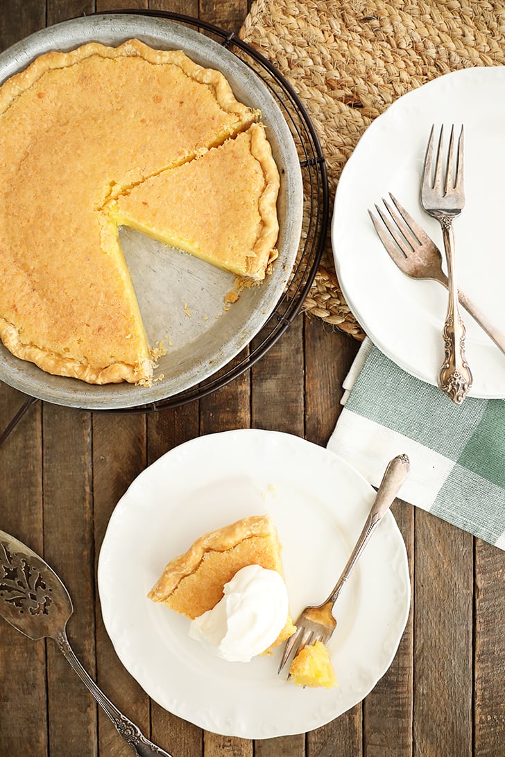Overhead view of Old Fashioned Vinegar Pie and slice