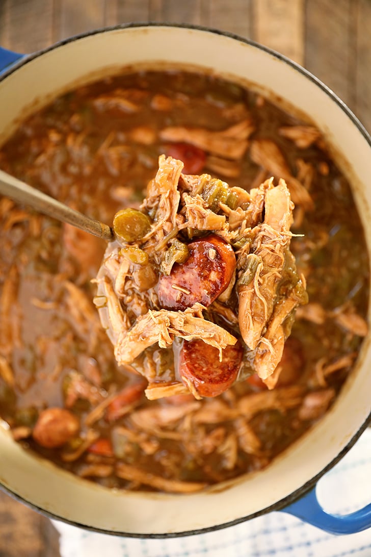 Ladle full of Chicken and Sausage Gumbo