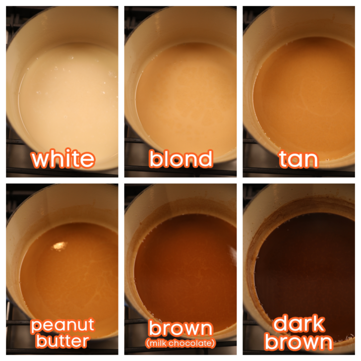 Roux Colors - white, blond, tan, peanut butter, brown, dark brown