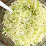 Overhead view of Vinegar Slaw in glass bowl