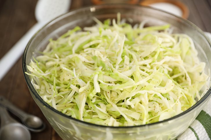 Vinegar Slaw in glass bowl