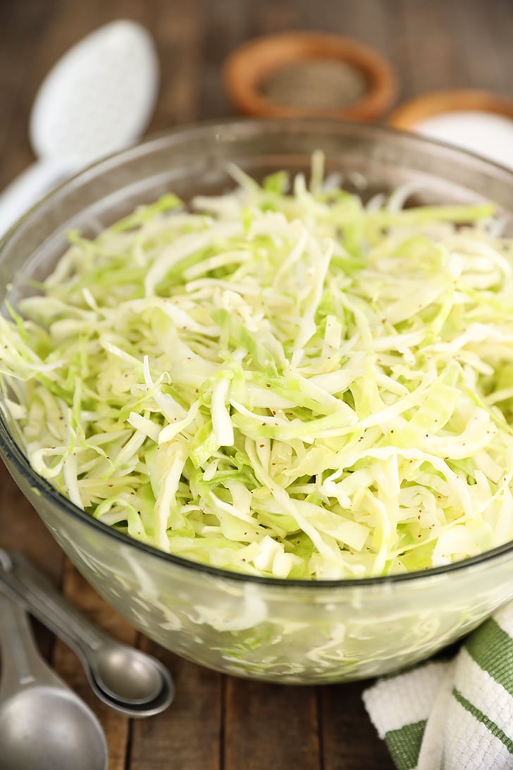 Vinegar Slaw in glass bowl