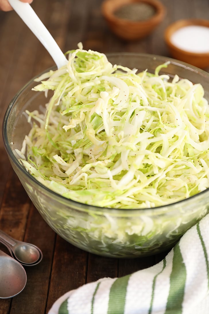 Vinegar Slaw in glass bowl