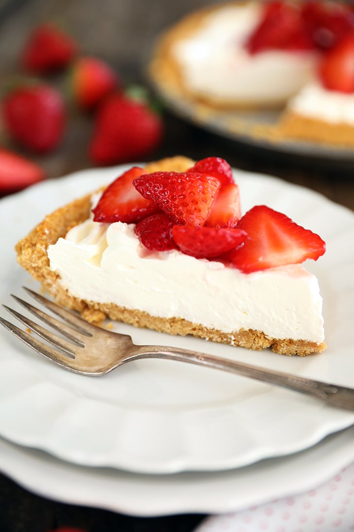 One slice of Strawberry Cream Cheese Pie on a plate.