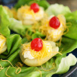 Southern Pear Salad on a blue plate.