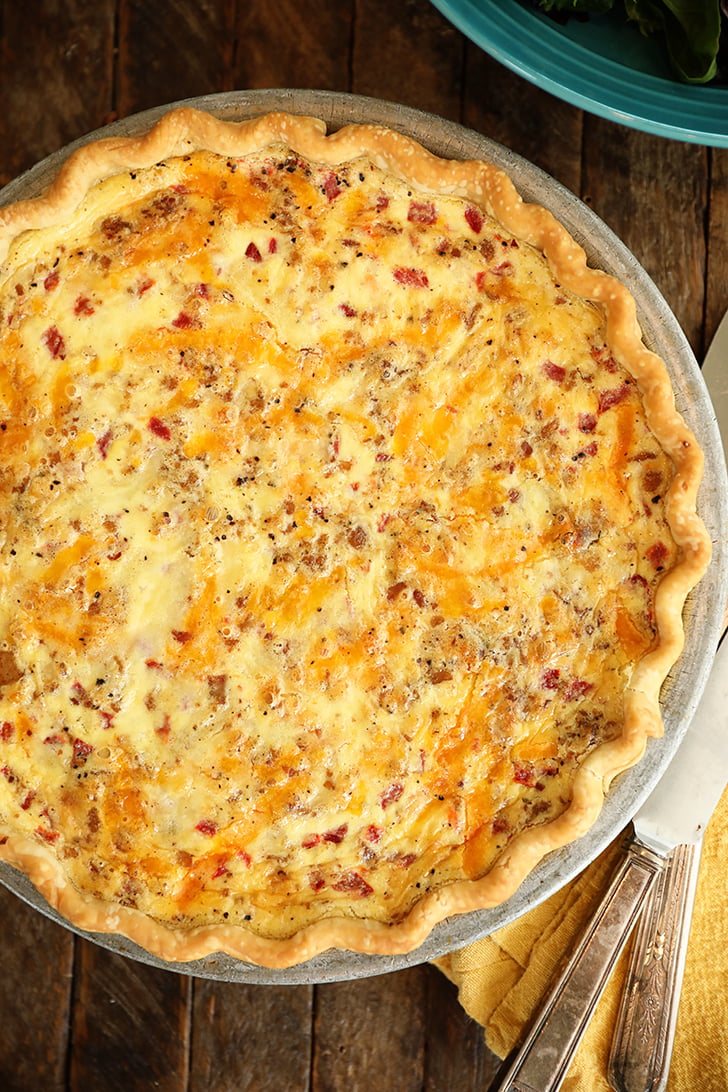 overhead view of entire Bacon and Pimento Cheese Quiche.