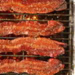 Easy Candied Bacon Strips on a Cooling Rack.