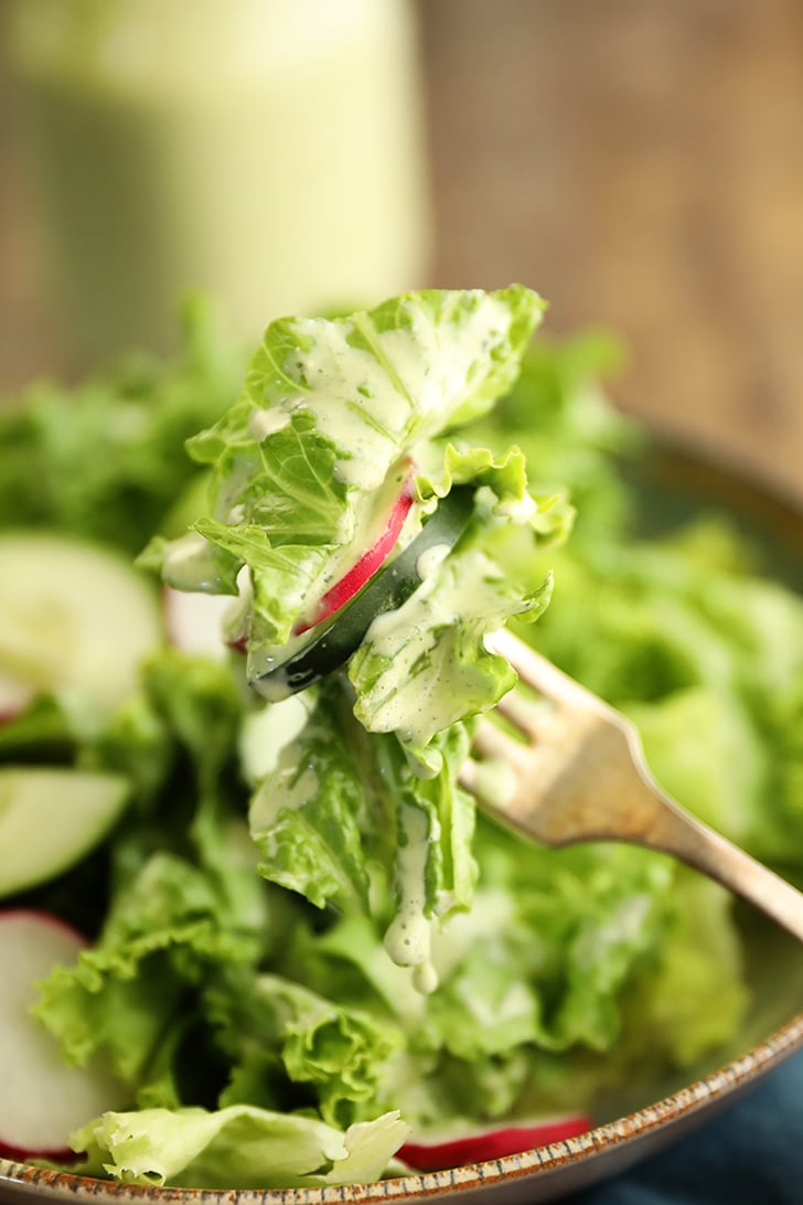 Salad on a fork.