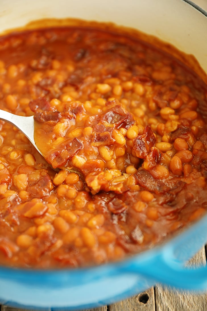 spoonful of bacon brown sugar baked beans.