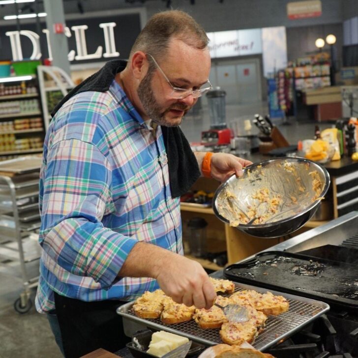Stacey making pimento cheese on Guy's Grocery Games