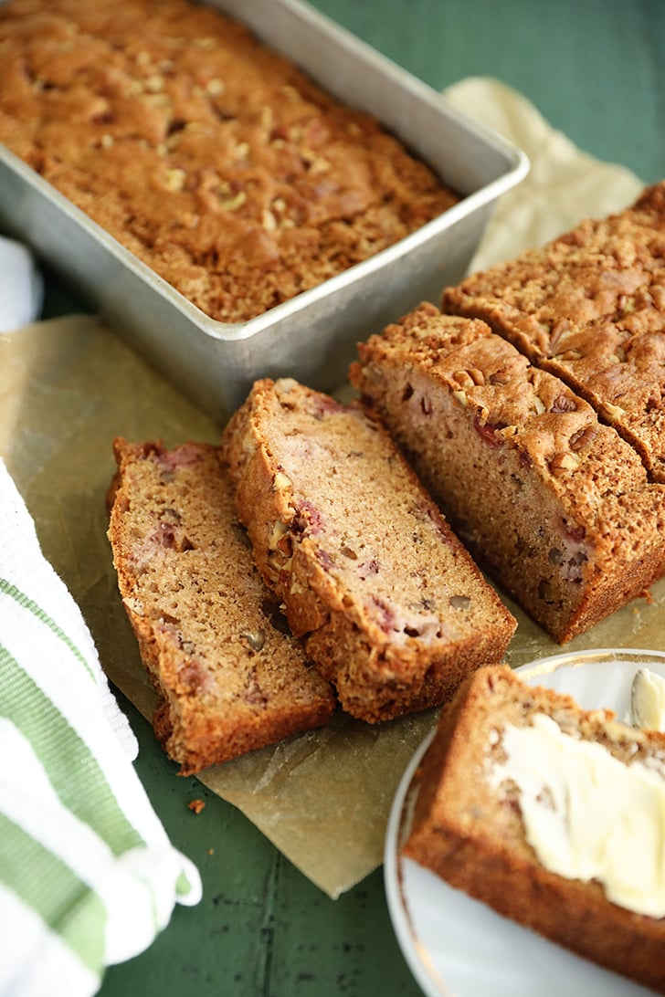 Overhead view of sliced Easy Strawberry Bread.