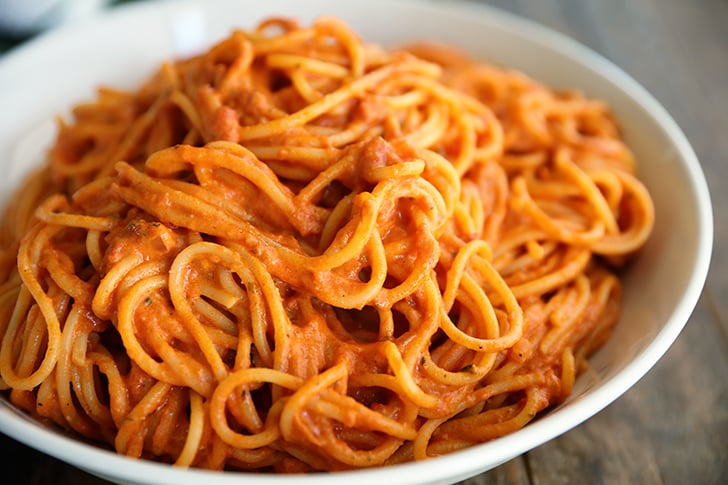 3-Ingredient Tomato and Boursin Pasta in a white bowl.