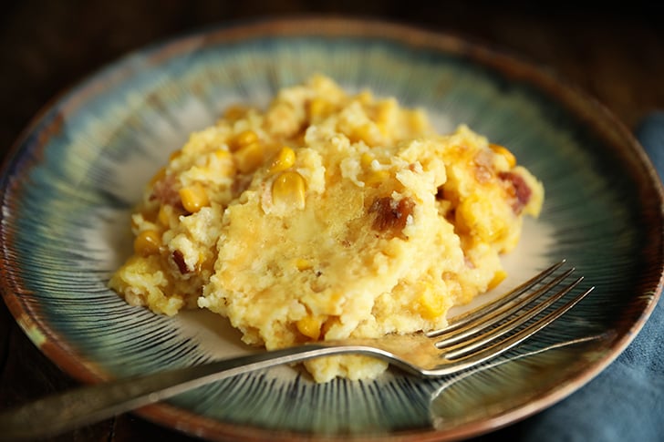 spoon bread on plate.