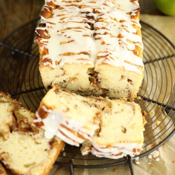 Apple Fritter Bread on cooling rack.