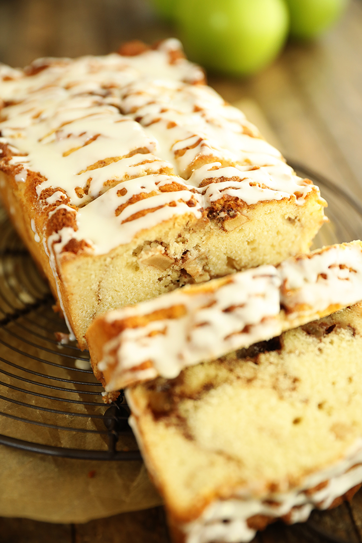 Sliced Apple Fritter Bread on a wire rack.