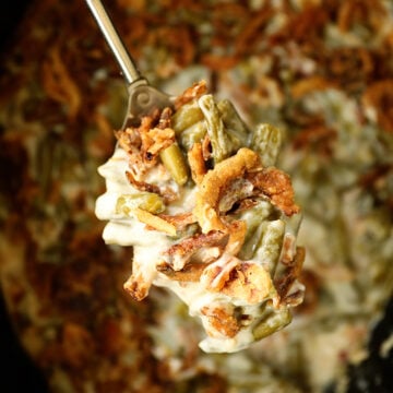 Spoonful of Slow Cooker Ultimate Green Bean Casserole.
