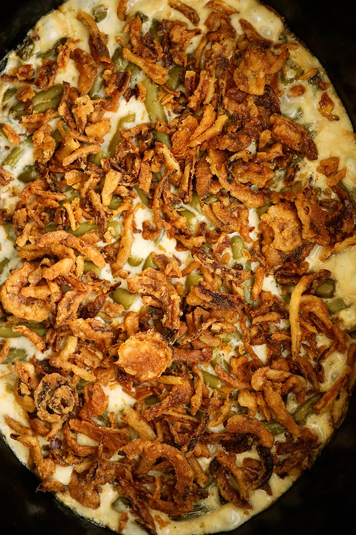 Overhead view of Slow Cooker Ultimate Green Bean Casserole.