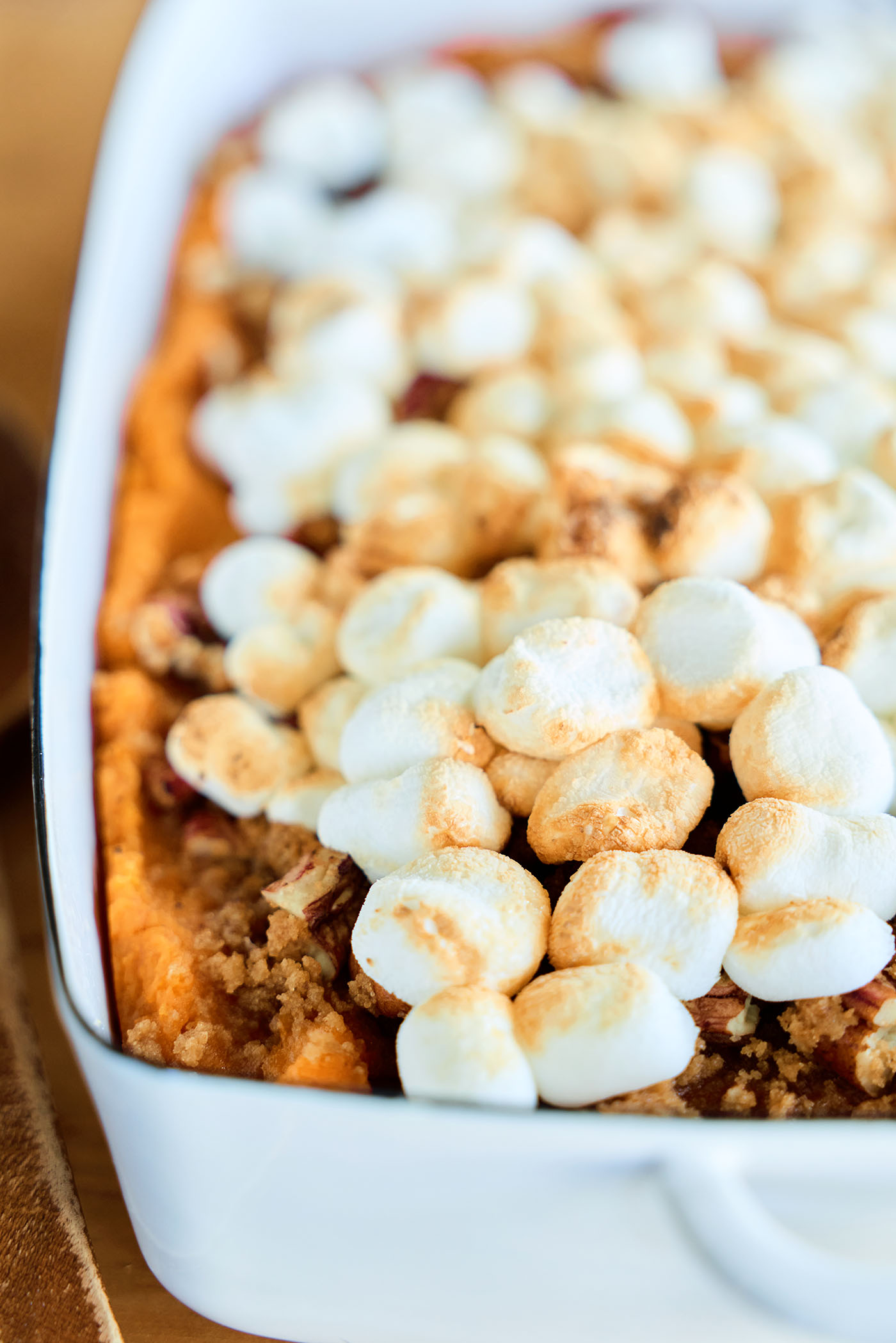 Ultimate Sweet Potato Casserole with marshmallows on top.