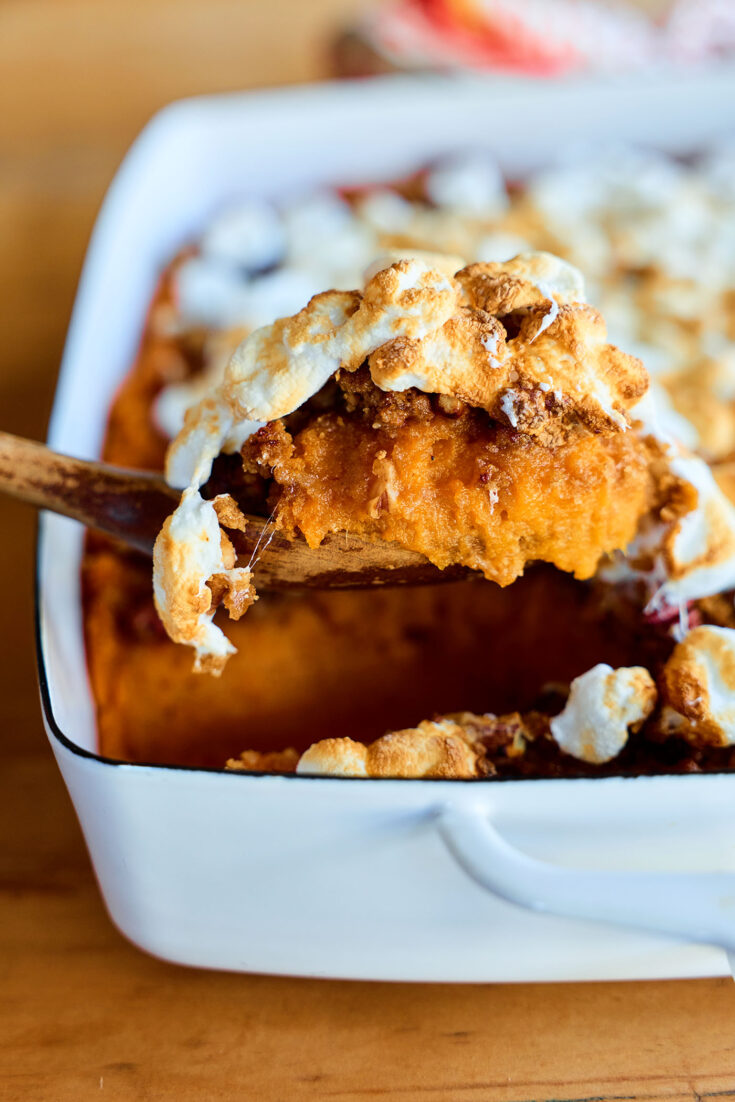 Sccop of Ultimate Sweet Potato Casserole.
