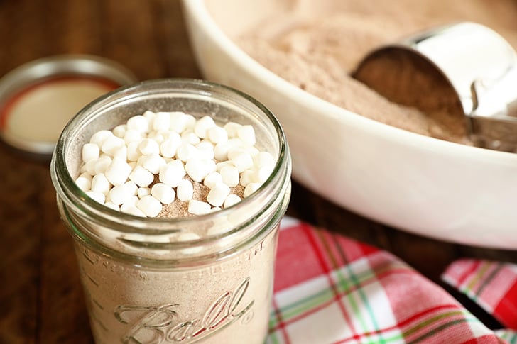 Homemade Hot Chocolate Mix in a jar with marshmallows.