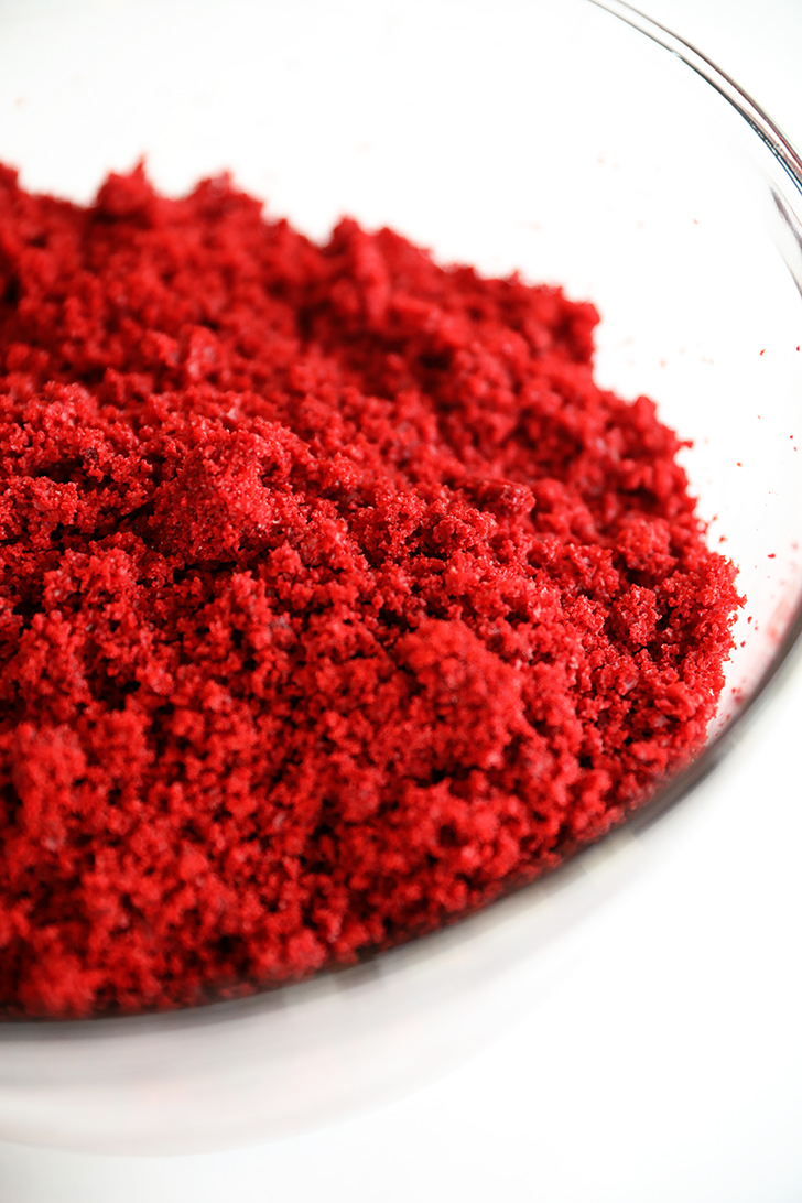 Crumbled red velvet cake.