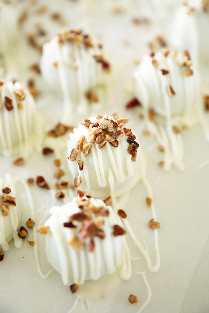 Red Velvet Cake Truffles on wax paper.