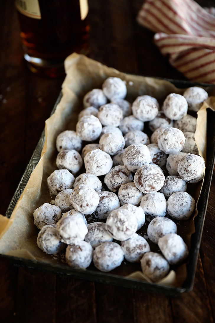 Batch of Bourbon Balls on a tray.