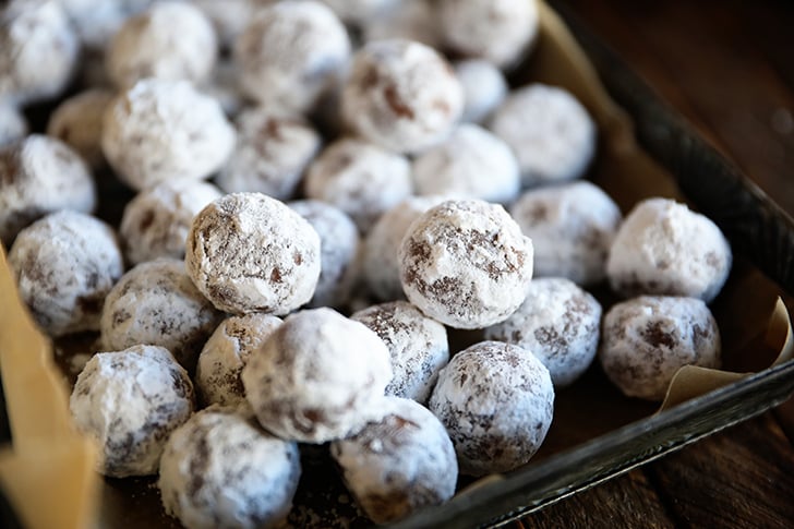 Batch of Bourbon Balls on a tray.