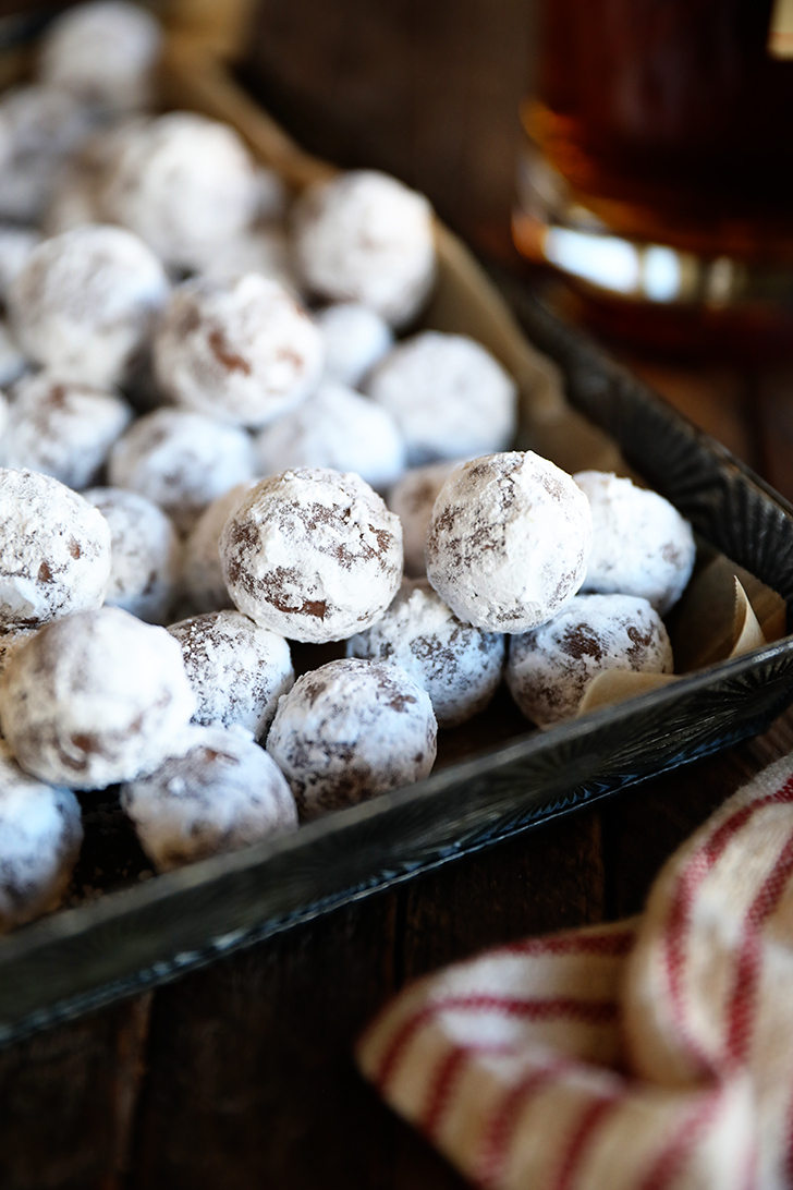 Batch of Bourbon Balls on a tray.