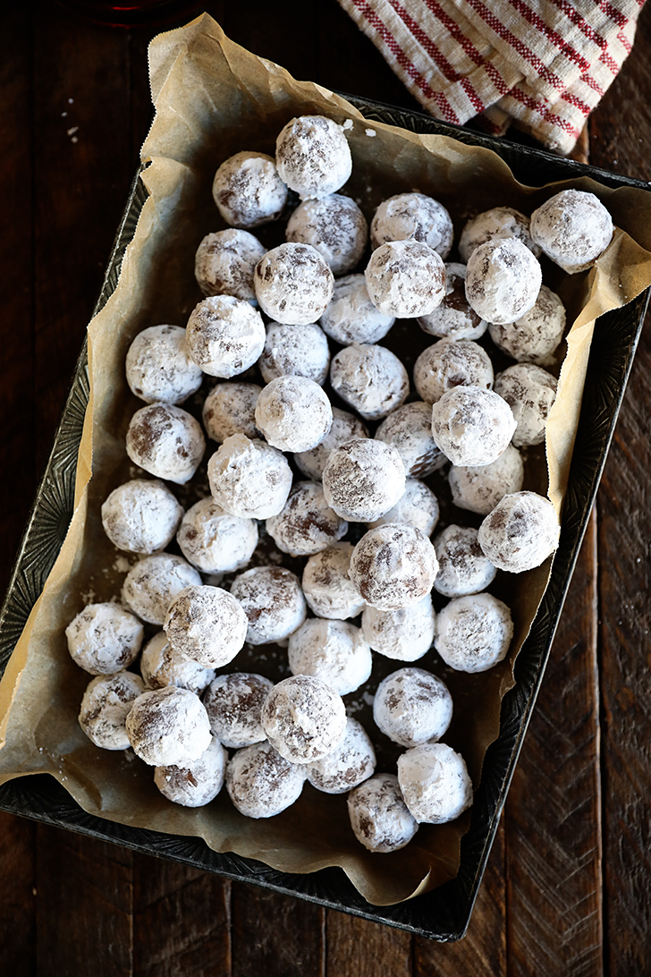 Batch of Bourbon Balls on a tray.