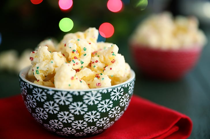 Candied Puff Corn in a green bowl.
