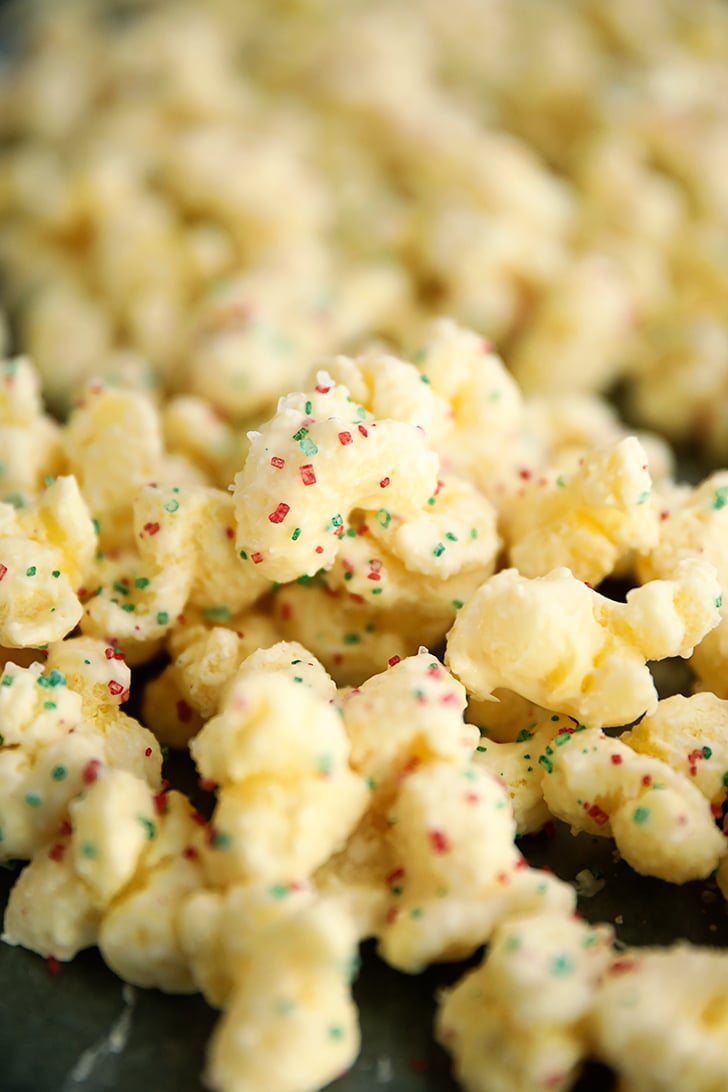 Candied Puff Corn on wax paper.