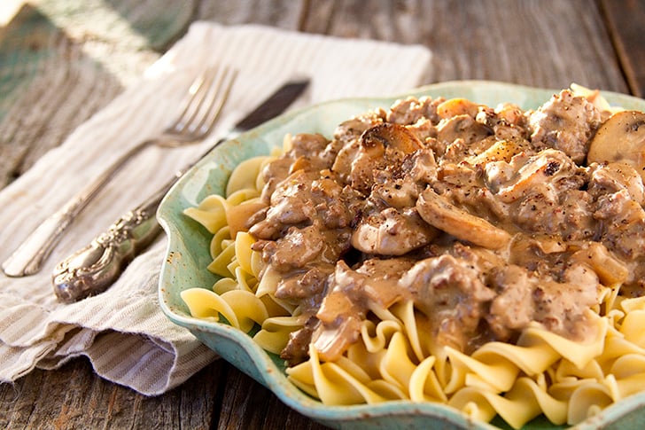 Easy Hamburger Stroganoff on noodles.