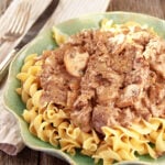 Easy Hamburger Stroganoff on noodles.