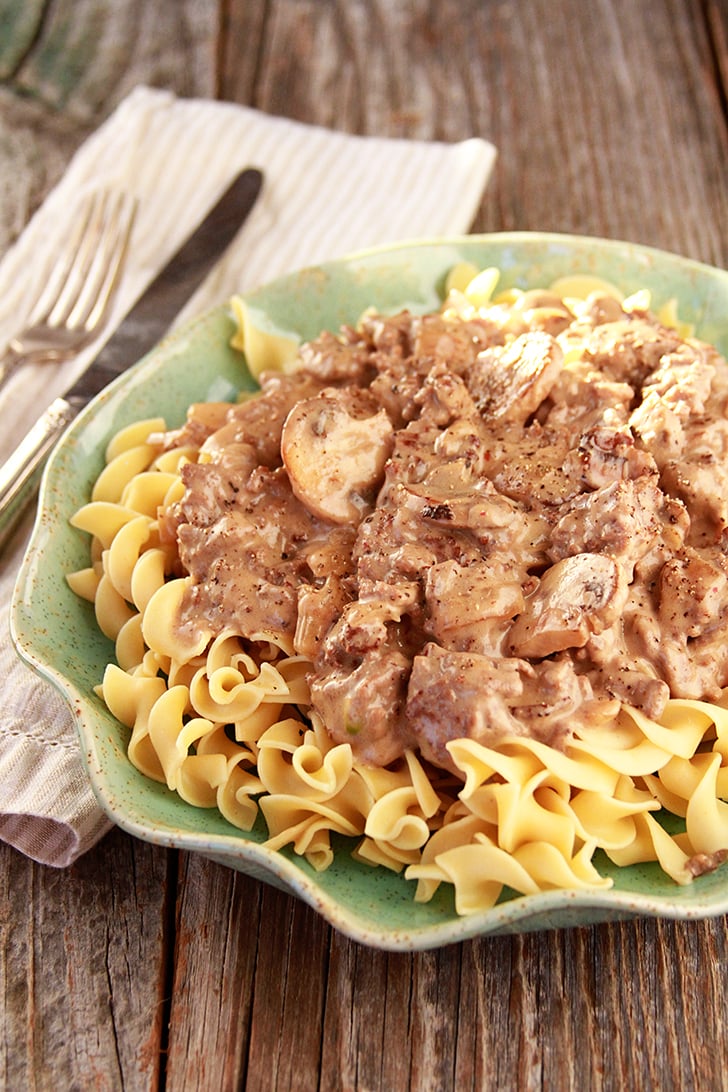 Easy Hamburger Stroganoff on noodles.