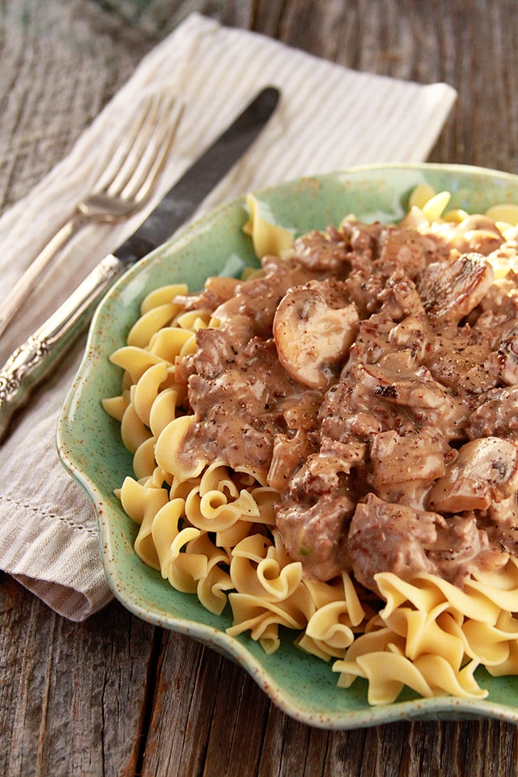 Easy Hamburger Stroganoff on noodles.