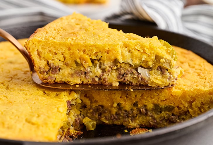 Close-up view of Mexican Cornbread.