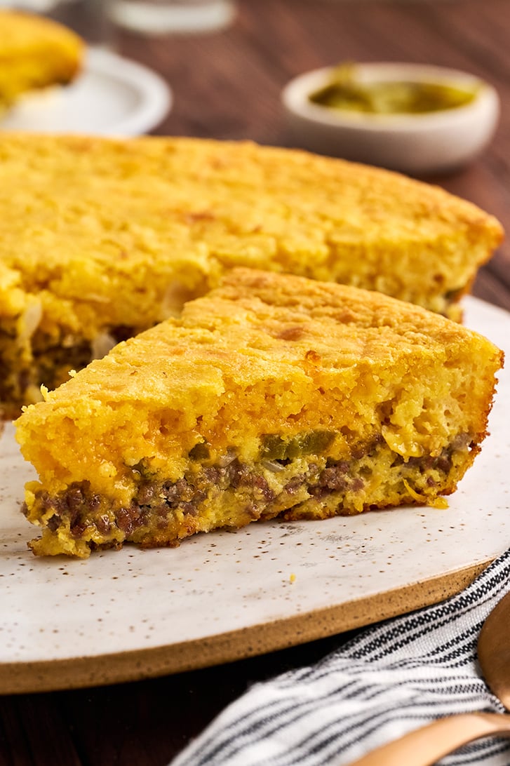 Close-up view of Mexican Cornbread.