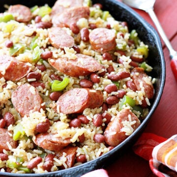 Skillet with One-Pot Red Beans and Rice.