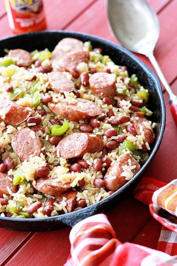 Skillet with One-Pot Red Beans and Rice.