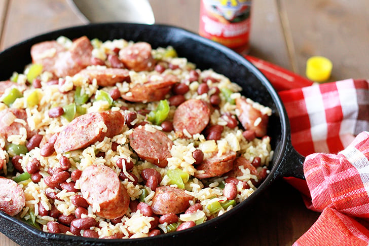 Skillet with One-Pot Red Beans and Rice.