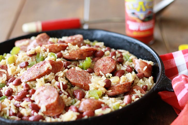 Skillet with One-Pot Red Beans and Rice.