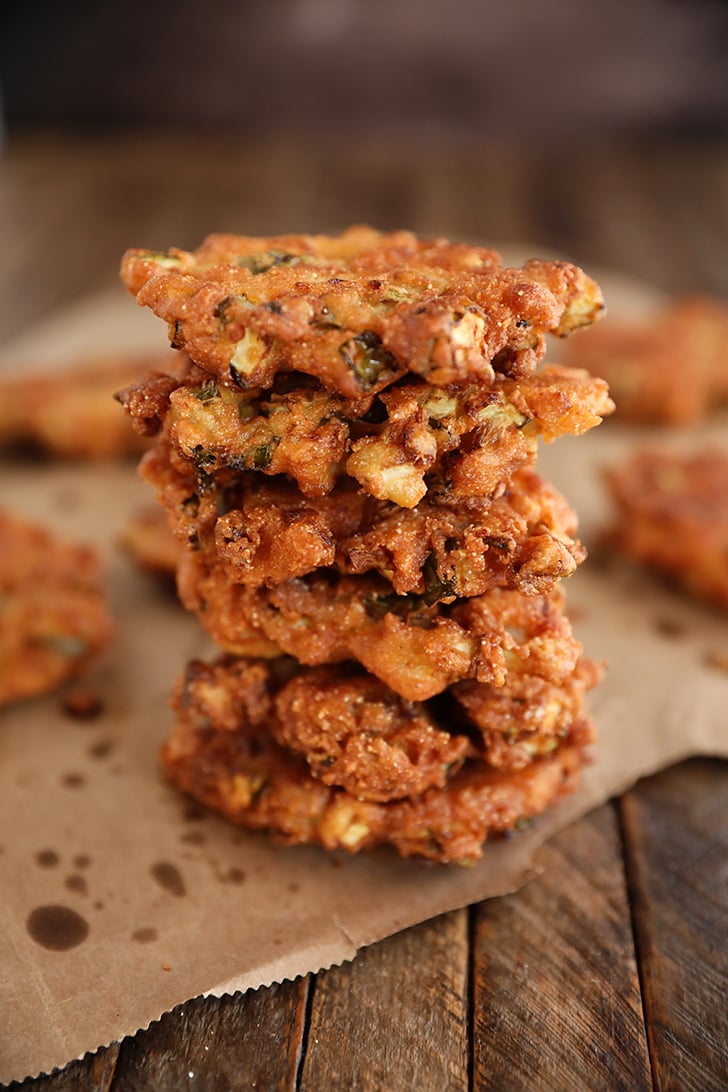 Stack of Fried Pickle Fritters.