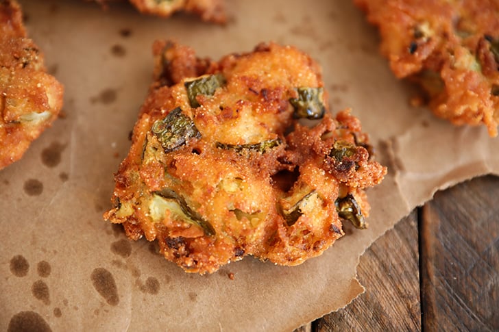 Fried Pickle Fritter on paper.