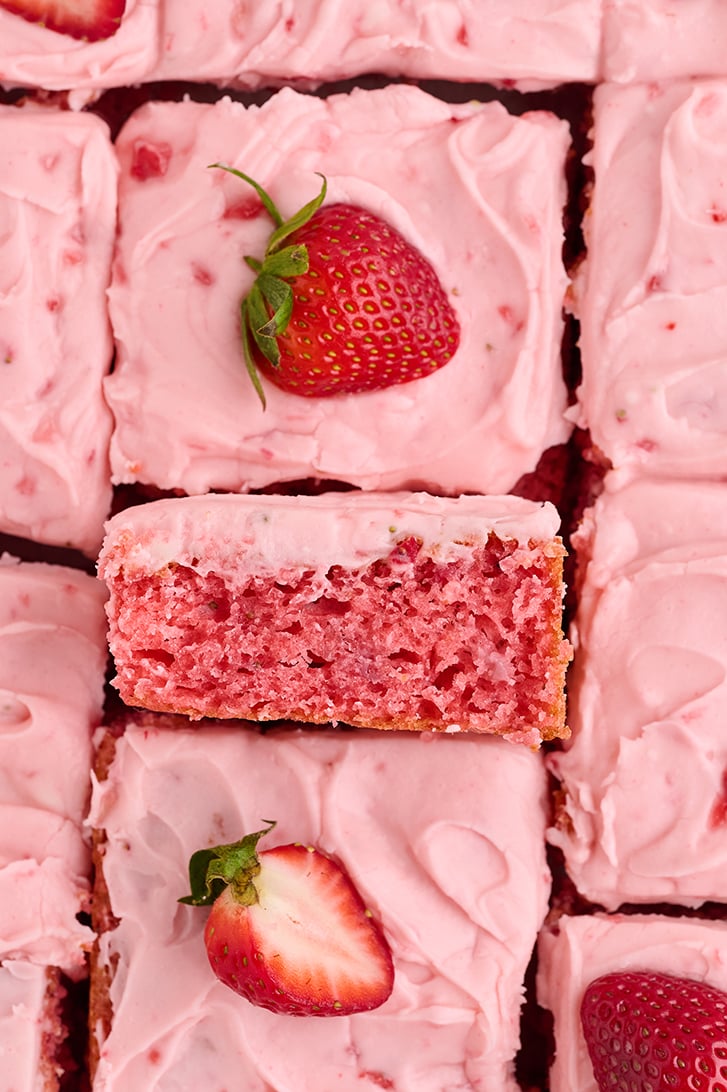 Slice of Strawberry Sheet Cake.