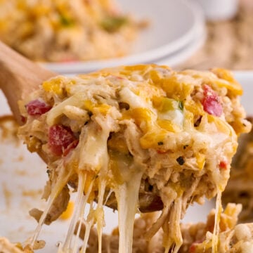 Cheesy scoop of Chicken Fajita Casserole.