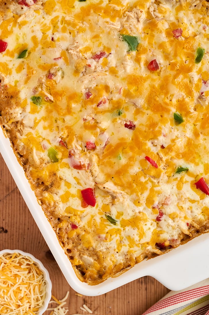 Overhead view of entire Chicken Fajita Casserole.